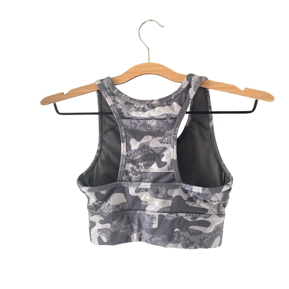 Reebok‎ Sports Bra Racerback W/Phone Pocket Camo Print Workout Fitness Top XS - Picture 5 of 10